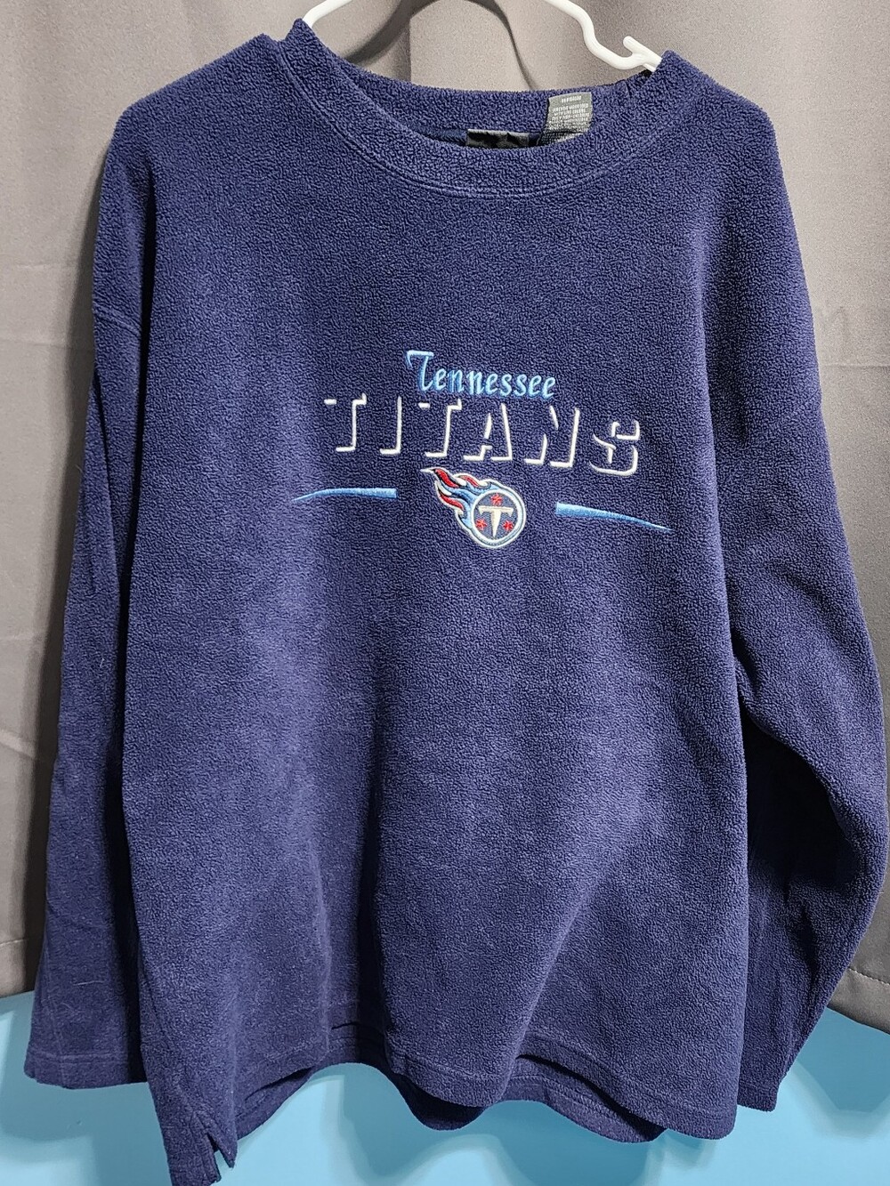 Vintage Tennessee Titans Embroidered Fleece Sweatshirt Navy Blue The Edge Y2K XL